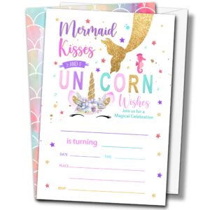 buildinest mermaid birthday party invitations with envelopes (20-pack), 4"x6" magical celebration invitation cards, fill-in style party invites-b04