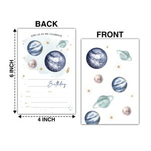 Buildinest Outer Space Birthday Party Invitations with Envelopes (20-Pack), 4"x6" Moon Planets Birthday Invitation Cards, Fill-in Style Party Invites-B16