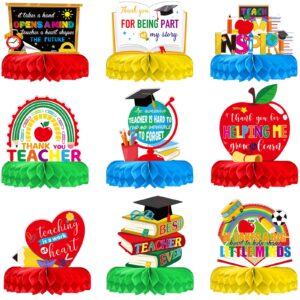 faccito 9 pcs teacher appreciation table centerpieces decorations teacher appreciation honeycomb centerpiece teachers table topper sign for teacher day graduation home school classroom desk decor