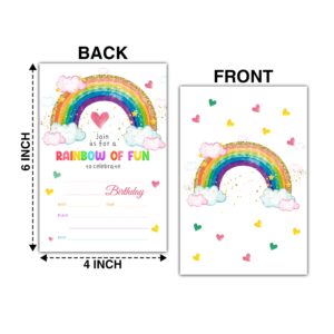 Buildinest Rainbow Birthday Party Invitations with Envelopes (20-Pack), 4"x6" Rainbow Cloud Heart Birthday Invitation Cards, Rainbow of Fun Party Invites-B28