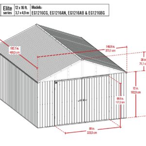 Arrow Shed Elite 12' x 16' Outdoor Lockable Gable Roof Steel Storage Shed Building, Anthracite