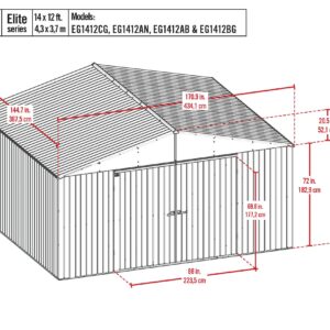 Arrow Shed Elite 14' x 12' Outdoor Lockable Gable Roof Steel Storage Shed Building, Anthracite