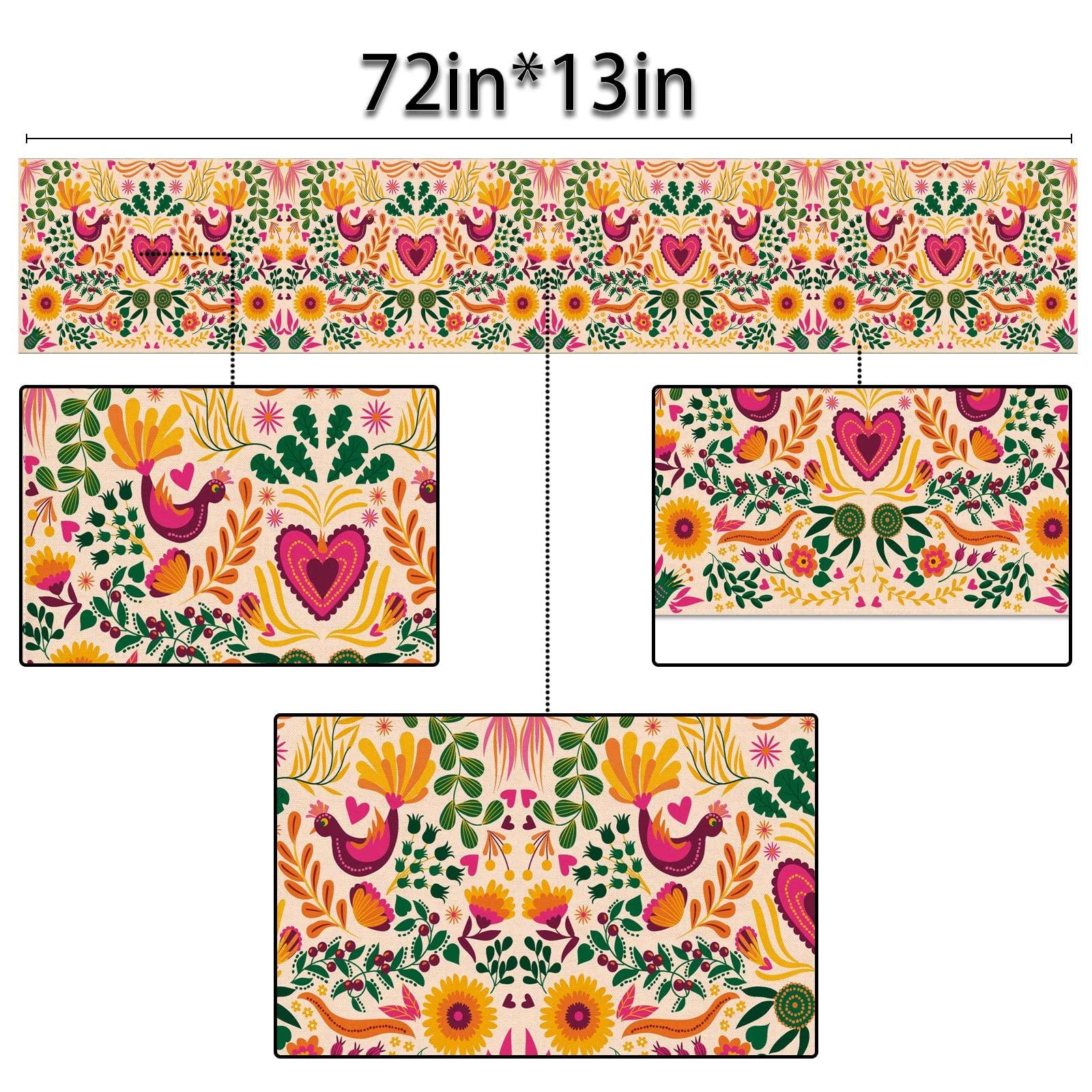 Sunwer Mexican Fiesta Table Runner Mexico Dia De Los Muertos Decoration Cinco De Mayo Party Supply Home Kitchen Dining Room Decor(13" x 72")