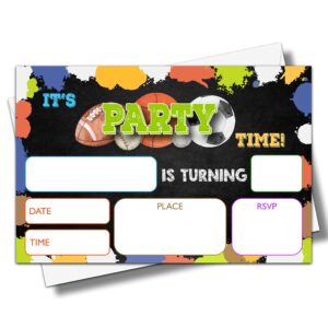 ystep sports birthday party invitations, 20 invite cards with envelopes, 4"x6" all star sports birthday party invites - a06