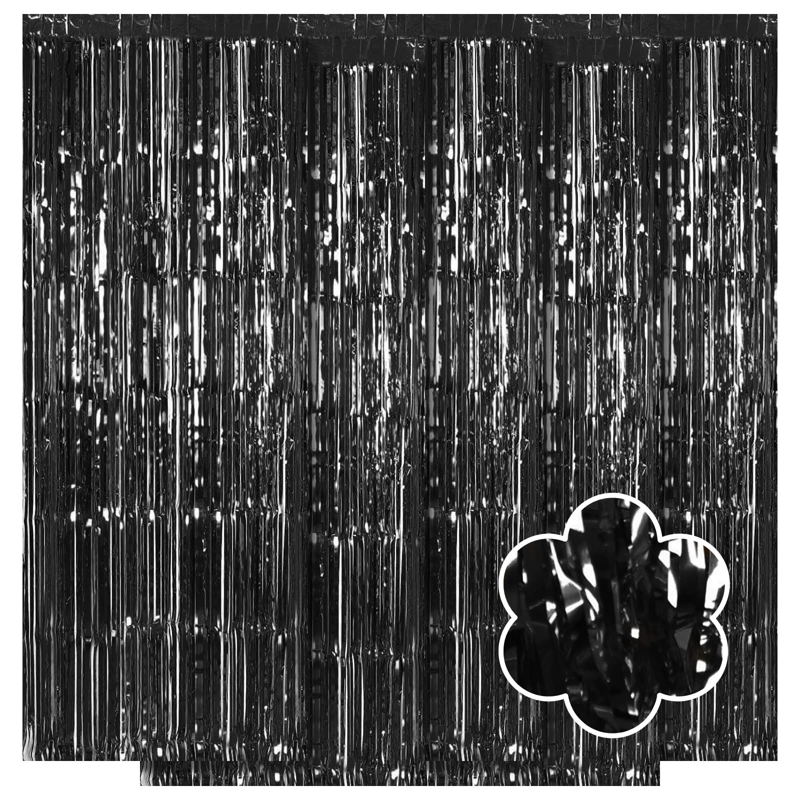 Ohiyoo 5 Pack 3.2ft x 9.8ft Black Foil Fringe Backdrop Curtains Metallic Tinsel Curtain Fringe Backdrop Streamer for Birthday Party Decoration Baby Shower Wedding Halloween Christmas Party Decor