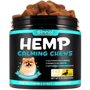 hemp calming chews for dogs, calming treats for dogs anxiety relief 100% golden ratio of natural ingredients calming dog treats, calming aid with separation, barking, thunderstorms (duck flavor)