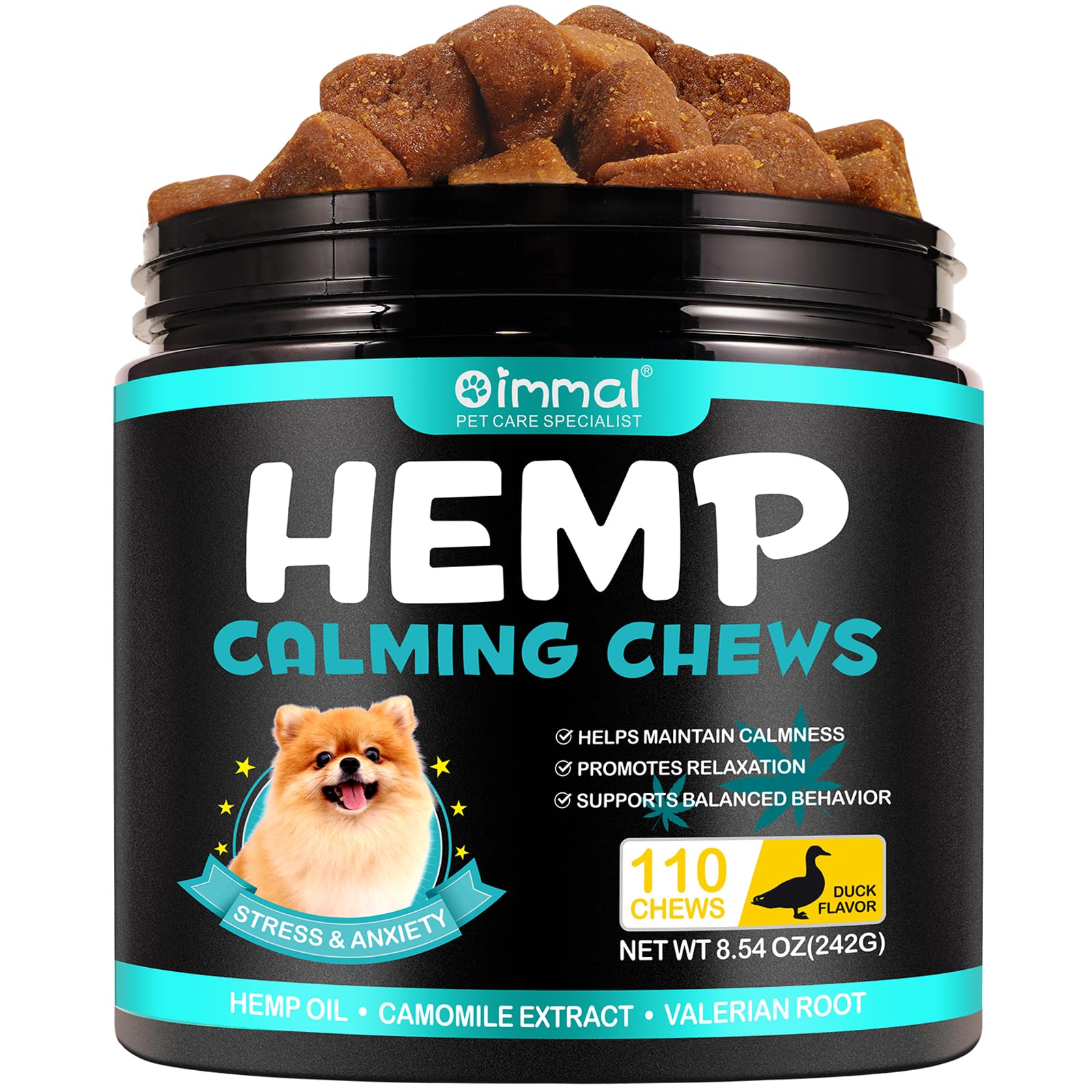 Hemp Calming Chews for Dogs, Calming Treats for Dogs Anxiety Relief 100% Golden Ratio of Natural Ingredients Calming Dog Treats, Calming Aid with Separation, Barking, Thunderstorms (Duck Flavor)