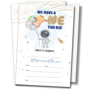 buildinest out of this world 1st birthday party invitations with envelopes (20-pack), 4"x6" first trip around the sun birthday invitation cards, outer space style party invites-b22