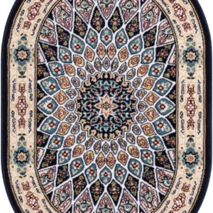 Rugs.com Rabia Collection Rug – 2' 2 x 3' Oval Navy Blue Low Rug Perfect for Living Rooms, Large Dining Rooms, Open Floorplans