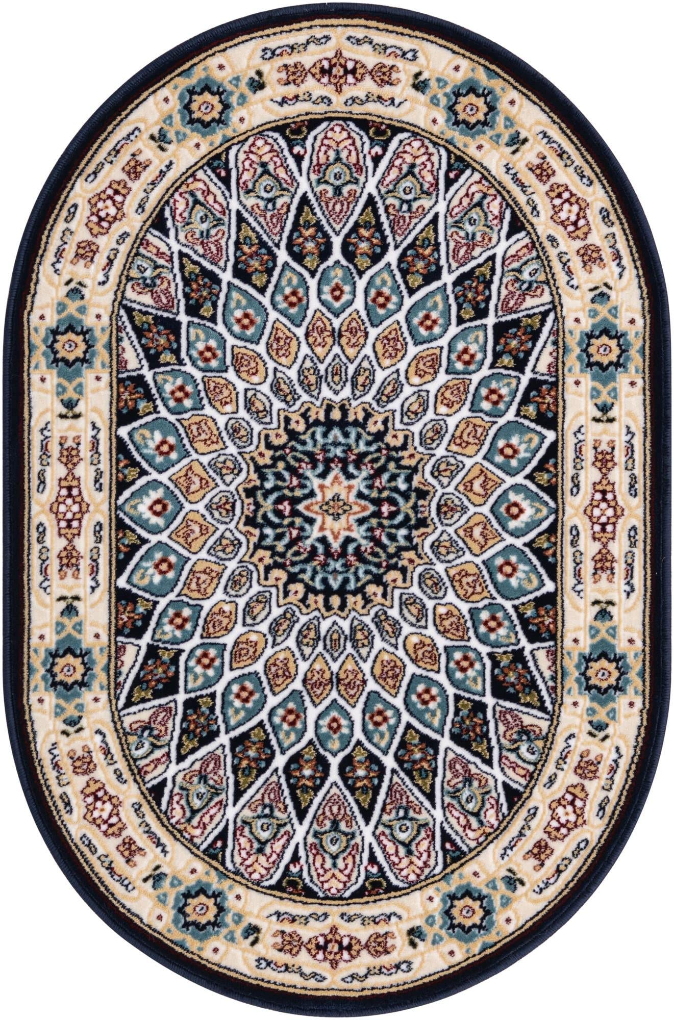 Rugs.com Rabia Collection Rug – 2' 2 x 3' Oval Navy Blue Low Rug Perfect for Living Rooms, Large Dining Rooms, Open Floorplans