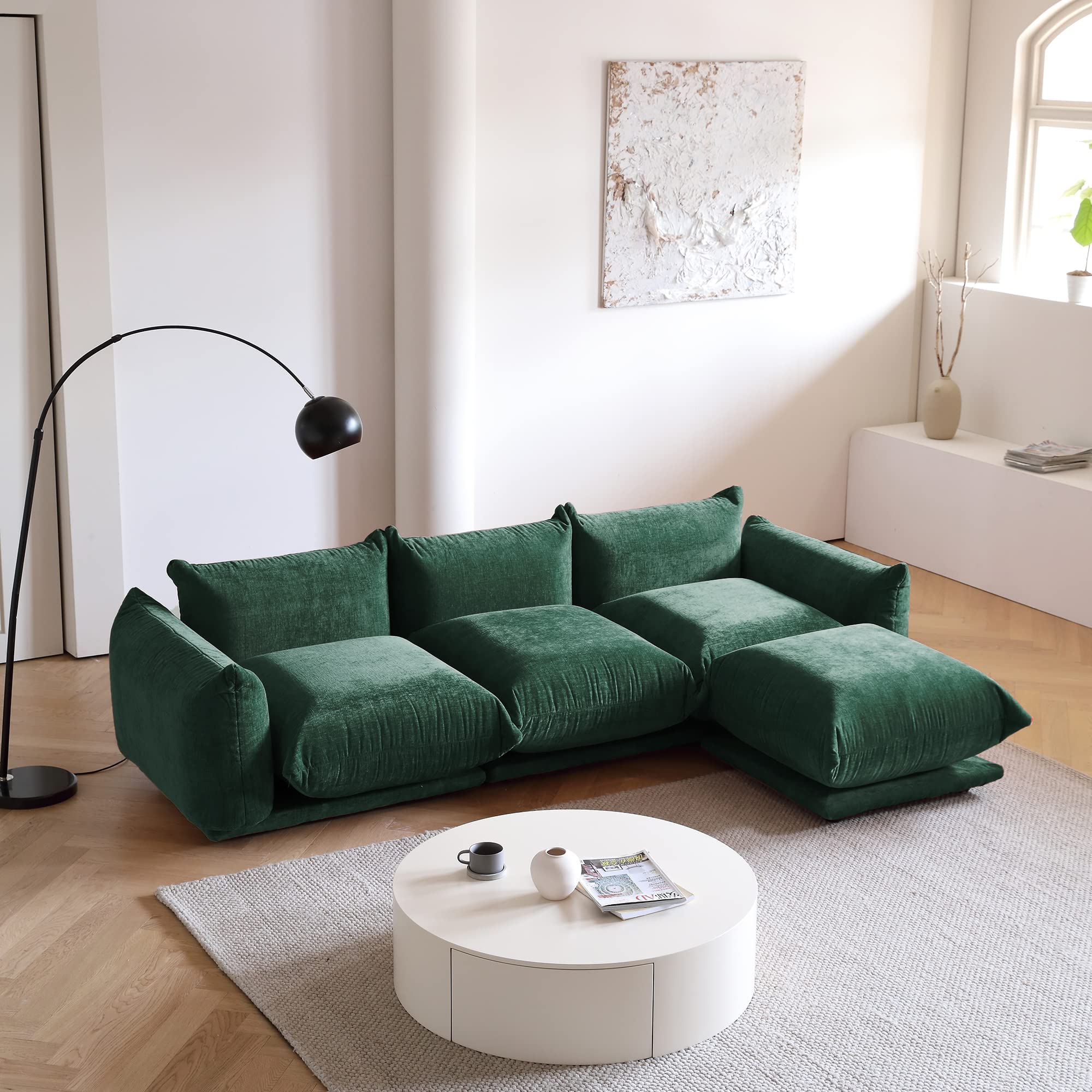 Sdorens Modern Sectional Sofa L Shaped Couch, 3-Seat Sofa with Ottoman for Living Room Apartment Office (103.9 in/Green)