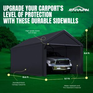 Caravan Canopy Domain 10 x 20 Foot Durable Sidewalls for Garage Carport Canopy Car Tent with Dual Zippers and Roll Up Door, Black (Sidewalls Only)