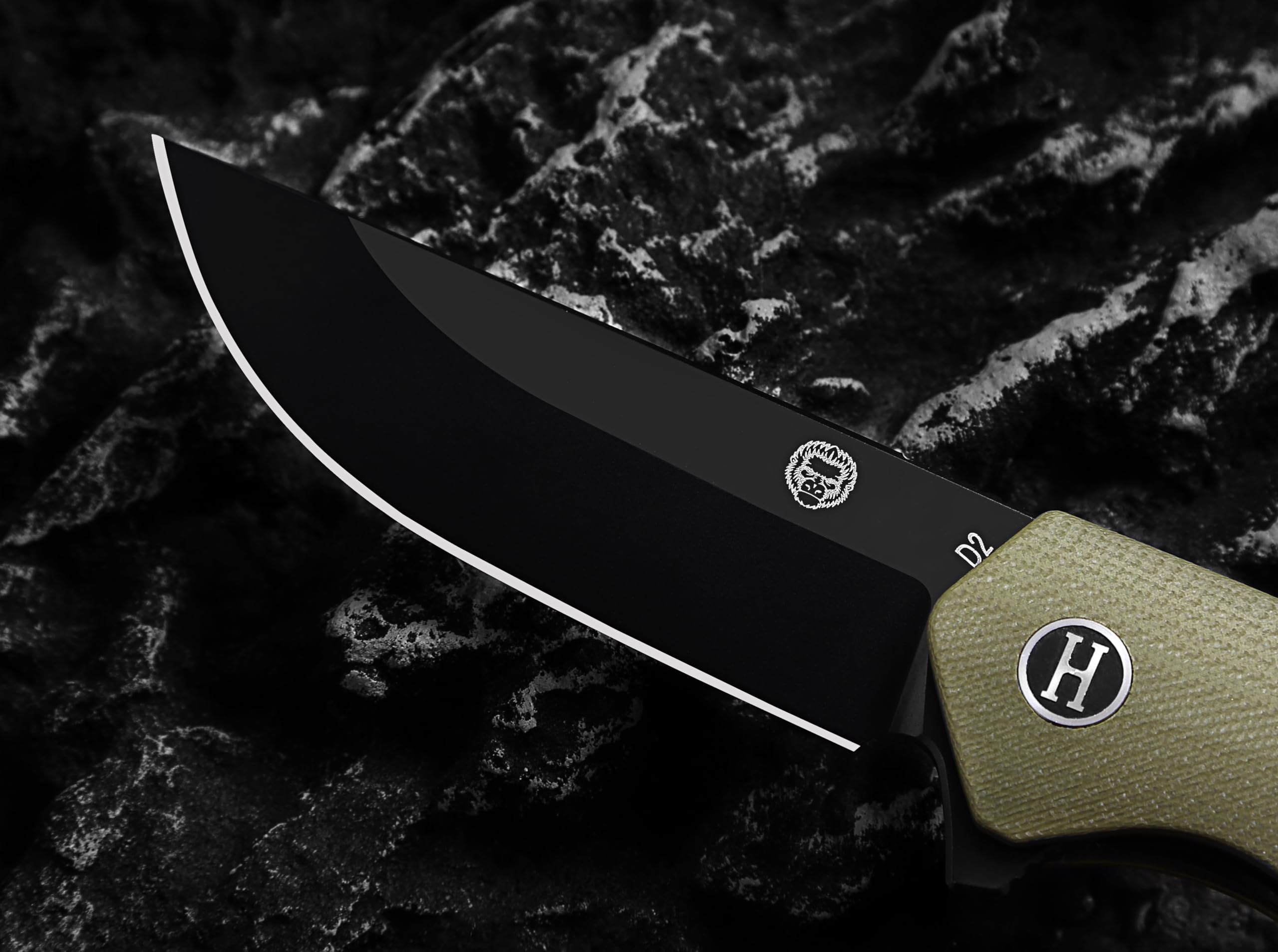 Holtzman's Gorilla Survival 'Pathfinder' Folding Knife featuring D2 Steel Blade and G10 Handle in Gift Box Set (Black+Green)