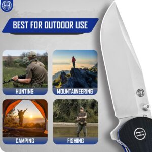 Holtzman's Gorilla Survival 'Wrangler' Folding Knife featuring D2 Steel Blade with G10 Handle in Gift Box Set (Silver+Blue)