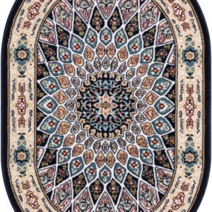 Rugs.com Rabia Collection Rug – 2' 2 x 3' Oval Navy Blue Low Rug Perfect for Living Rooms, Large Dining Rooms, Open Floorplans