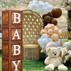 Baby Shower Decorations Baby Boxes with Letters, 4pcs Wood Baby Shower Brown Blocks with Printed BABY Letter, Gender Reveal Decorations, Woodland Baby Shower Girl Boy,Teddy Bear Theme Party