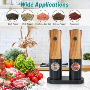 Electric Salt and Pepper Grinder Set - Salt and Pepper Shakers Set Automatic Battery Powered Salt Grinder with Auto Light Adjustable For Gravity Operated Black and Wood Pepper Mill