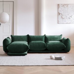 Sdorens Modern Sectional Sofa L Shaped Couch, 3-Seat Sofa with Ottoman for Living Room Apartment Office (103.9 in/Green)