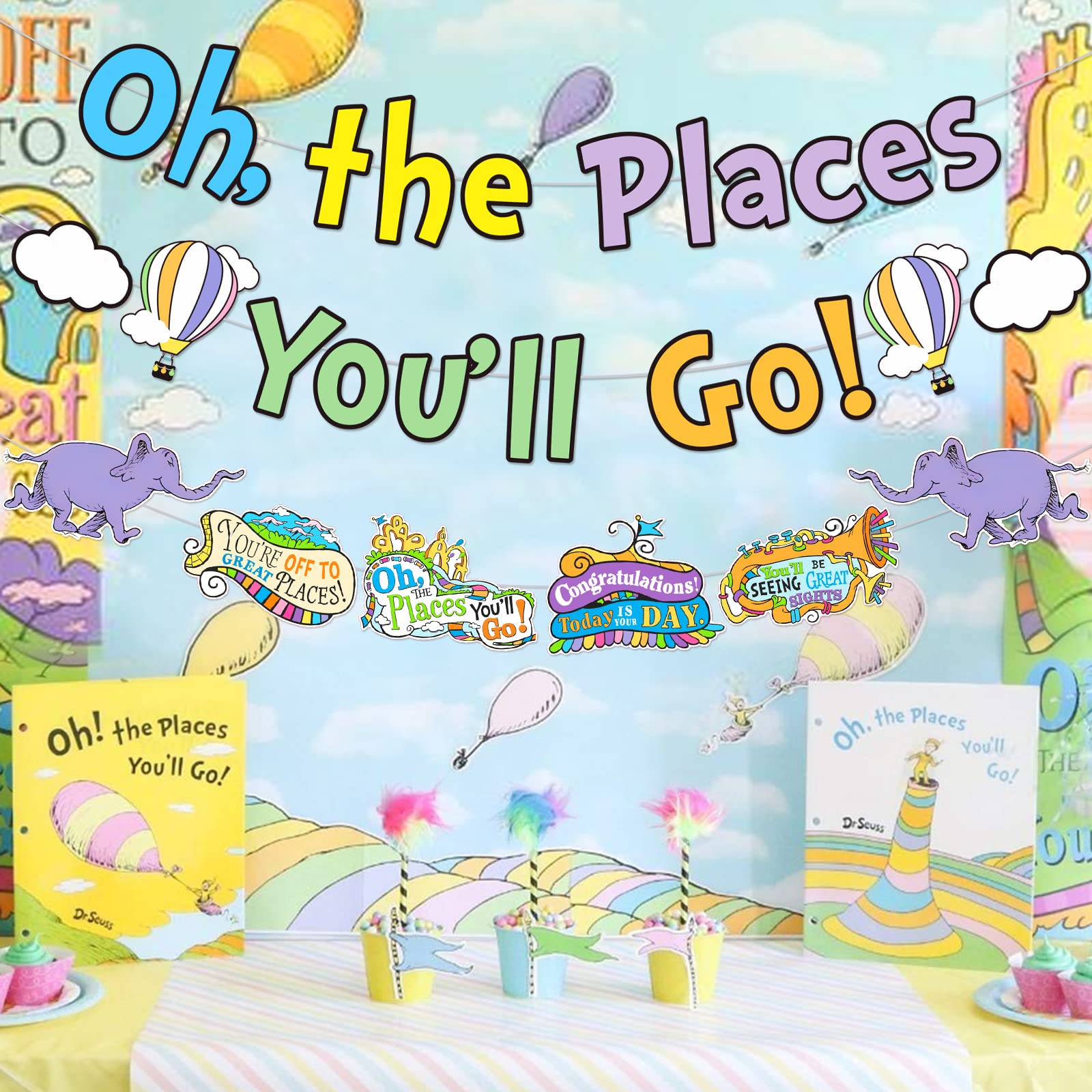 Oh The Places You'll Go Decorations Dr Seuss Party Decorations Oh The Places You'll Go Banner Hot air Balloon Decorations Kindergarten Preschool Graduation Decorations