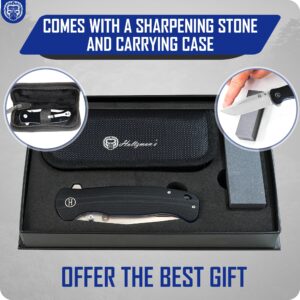 Holtzman's Gorilla Survival 'Wrangler' Folding Knife featuring D2 Steel Blade with G10 Handle in Gift Box Set (Silver+Blue)