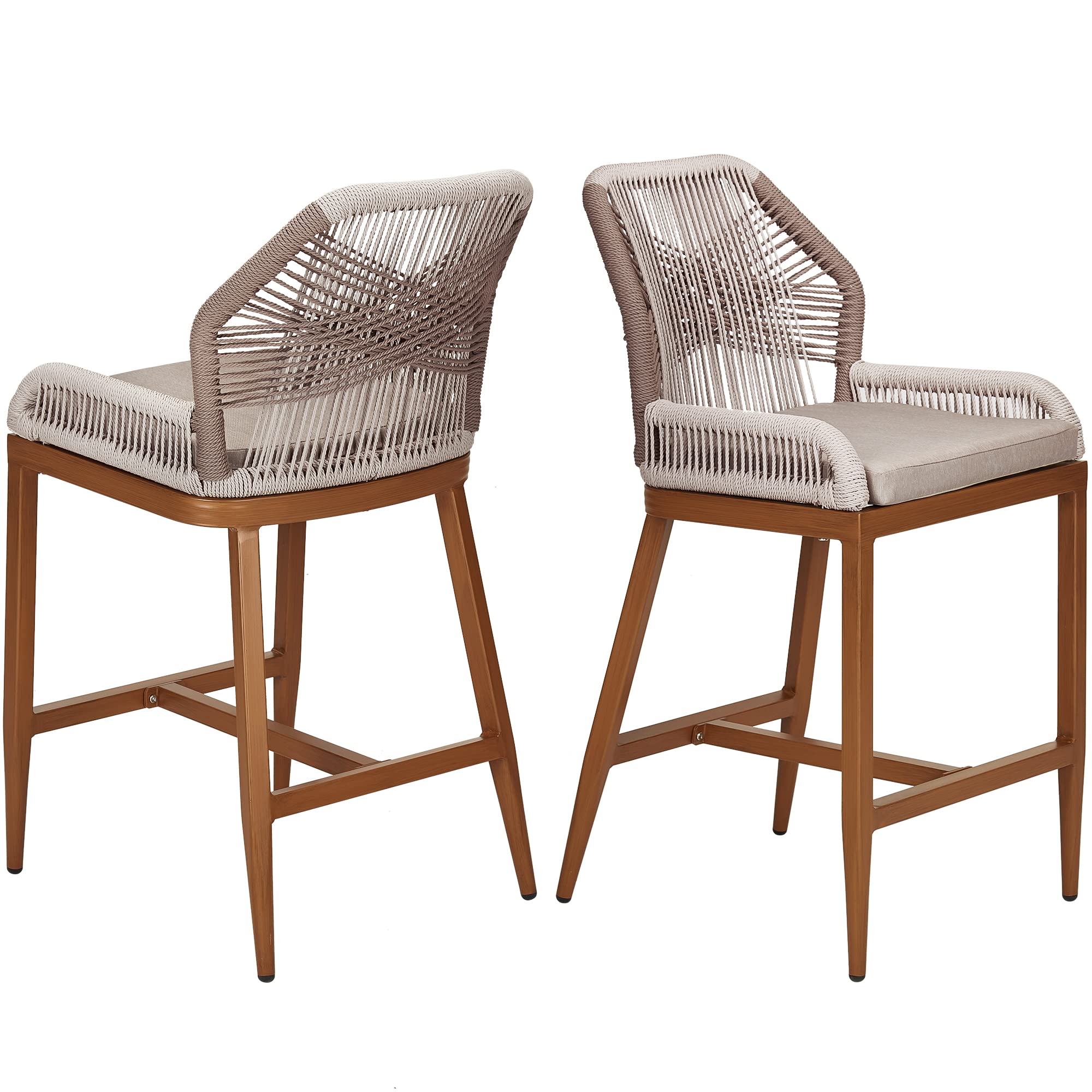 Counter Height Bar Stools Set of 2, 24.8" H Rattan Bar Stools, Home Back Dining Chair, Modern Patio Bar Stools with Backrest and Arm, Comfortable Simple and Beautiful Counter Chair