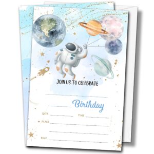 buildinest outer space birthday party invitations with envelopes (20-pack), 4"x6" moon planets astronaut birthday invitation cards, galaxy blast off party invites-b19