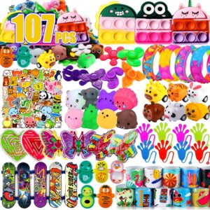 dilycery 107 pcs party favors toys for kids, treasure box toys for classroom, pop fidget toys treasure chest for kids prizes classroom, bulk pinata stuffers goodie bag fillers for kids 4-8