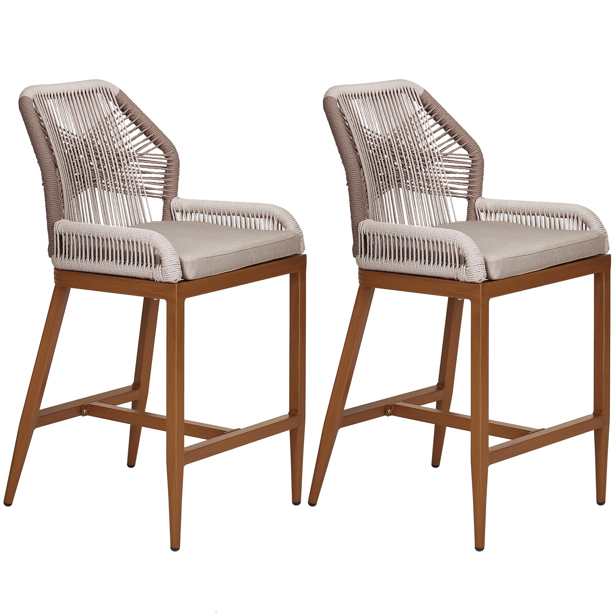 Counter Height Bar Stools Set of 2, 24.8" H Rattan Bar Stools, Home Back Dining Chair, Modern Patio Bar Stools with Backrest and Arm, Comfortable Simple and Beautiful Counter Chair