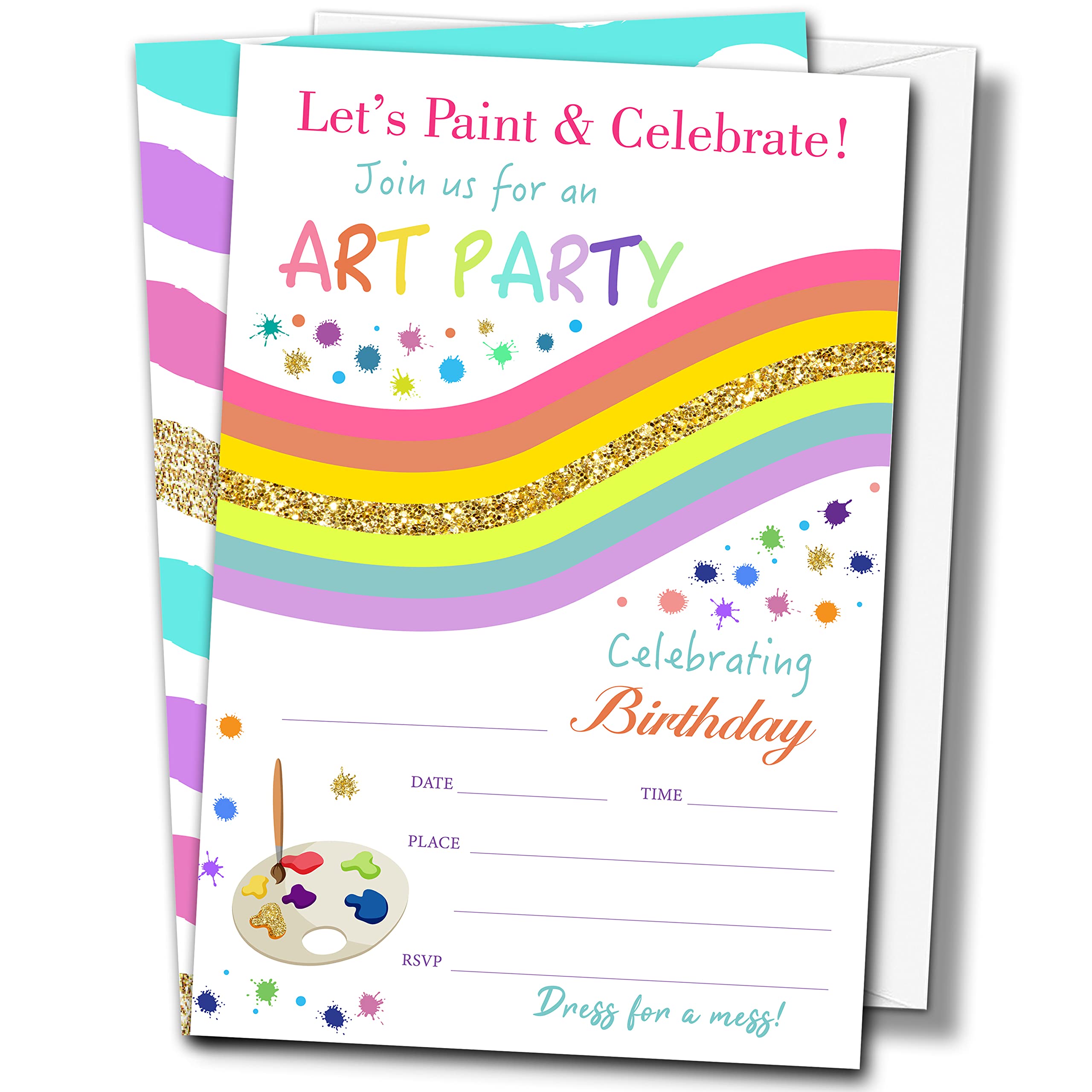 Buildinest Art Birthday Party Invitations with Envelopes (20-Pack), 4"x6" Painting Birthday Invitation Cards, Fill-in Style Party Invites-B35