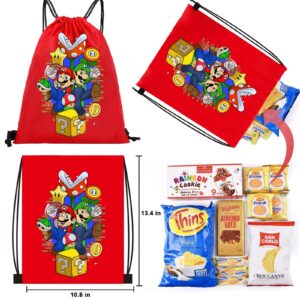 Hbavfihnbg Super Bros Party Bags Favors, Super Bros Party Gift Goody Bags Drawstring Bags For Super Bros Theme Kids Birthday Party Supplies Decorations Set of 12(4 Designs)