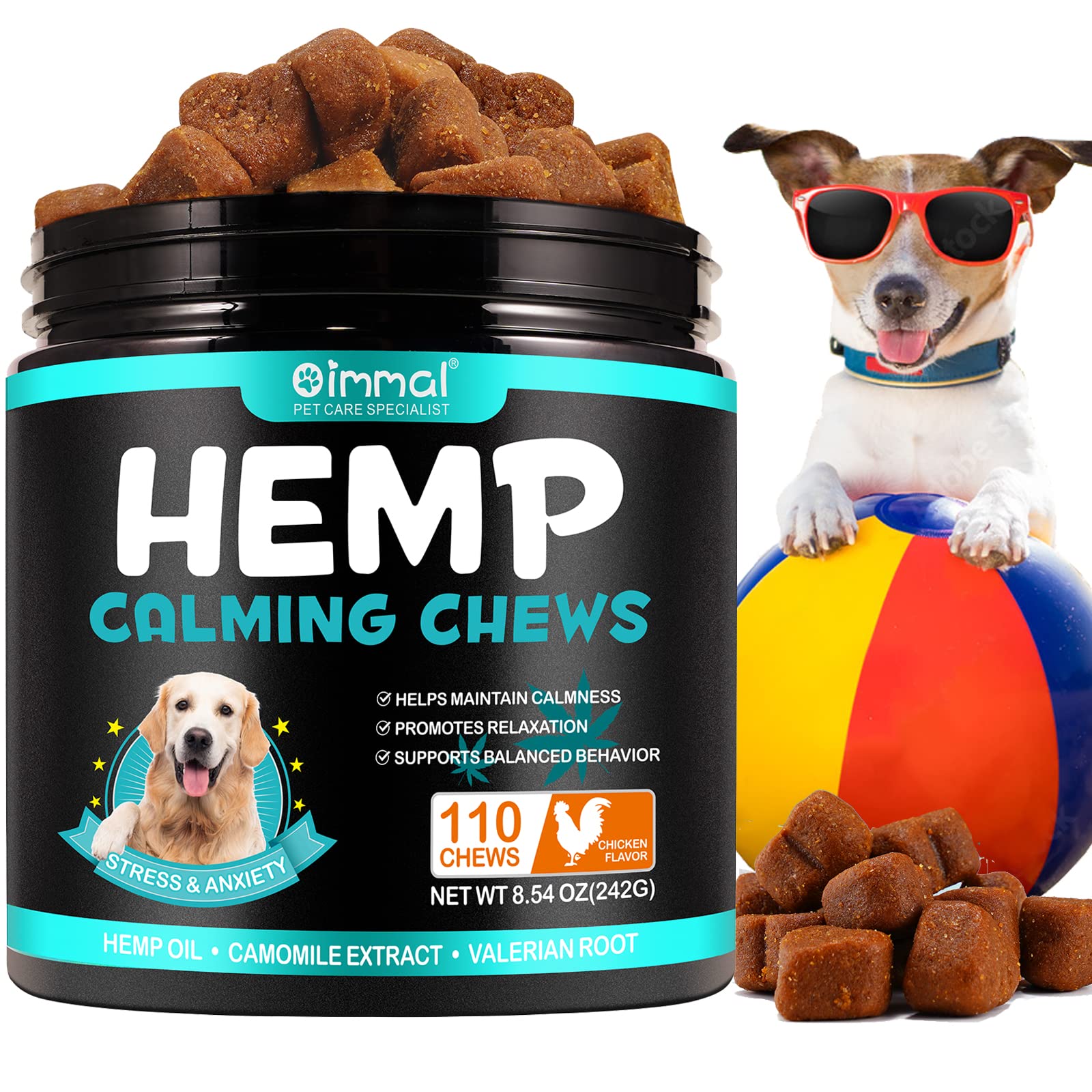 Calming Chews for Dogs, 110PCS Hemp Calming Treats Dog Anxiety Relief, Advanced Dog Calming Chews,Traval-Thunder-Seperations Stress Relief Calming Dog Treats (Chicken Flavor)