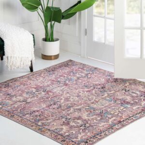 Rugs.com Nostalgia Collection Washable Rug – 7' 10 Square Pink Flatweave Perfect for Living Rooms, Kitchens, Entryways