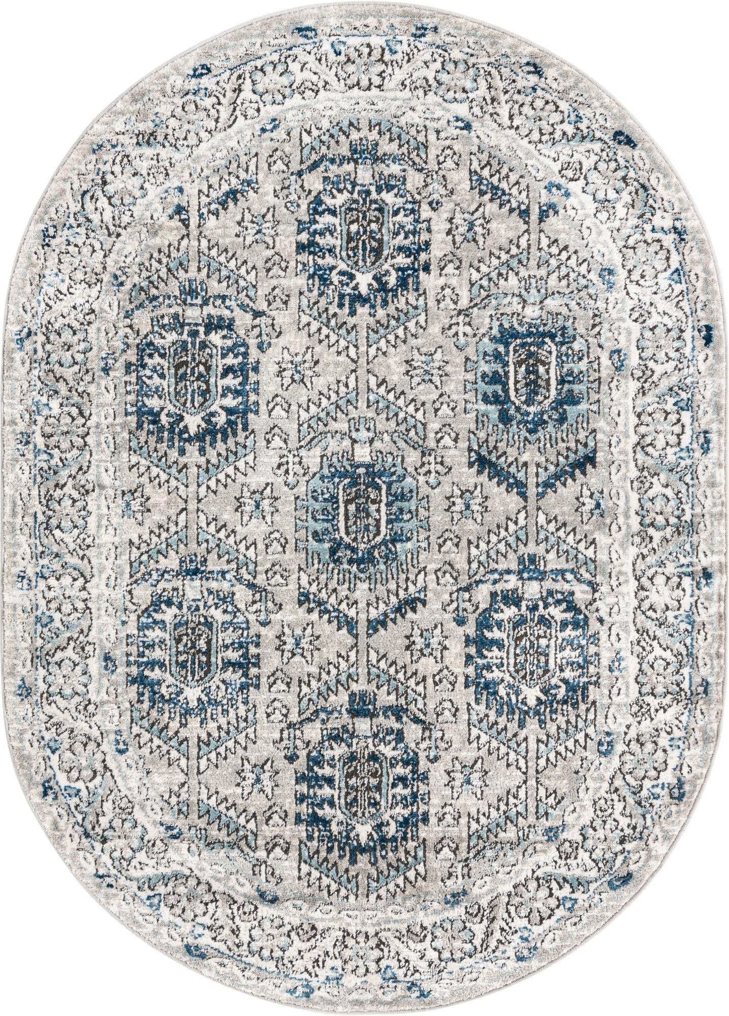 Rugs.com Nyla Collection Rug – 4' x 6' Oval Gray Medium Rug Perfect for Living Rooms, Large Dining Rooms, Open Floorplans