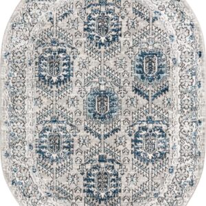 Rugs.com Nyla Collection Rug – 4' x 6' Oval Gray Medium Rug Perfect for Living Rooms, Large Dining Rooms, Open Floorplans