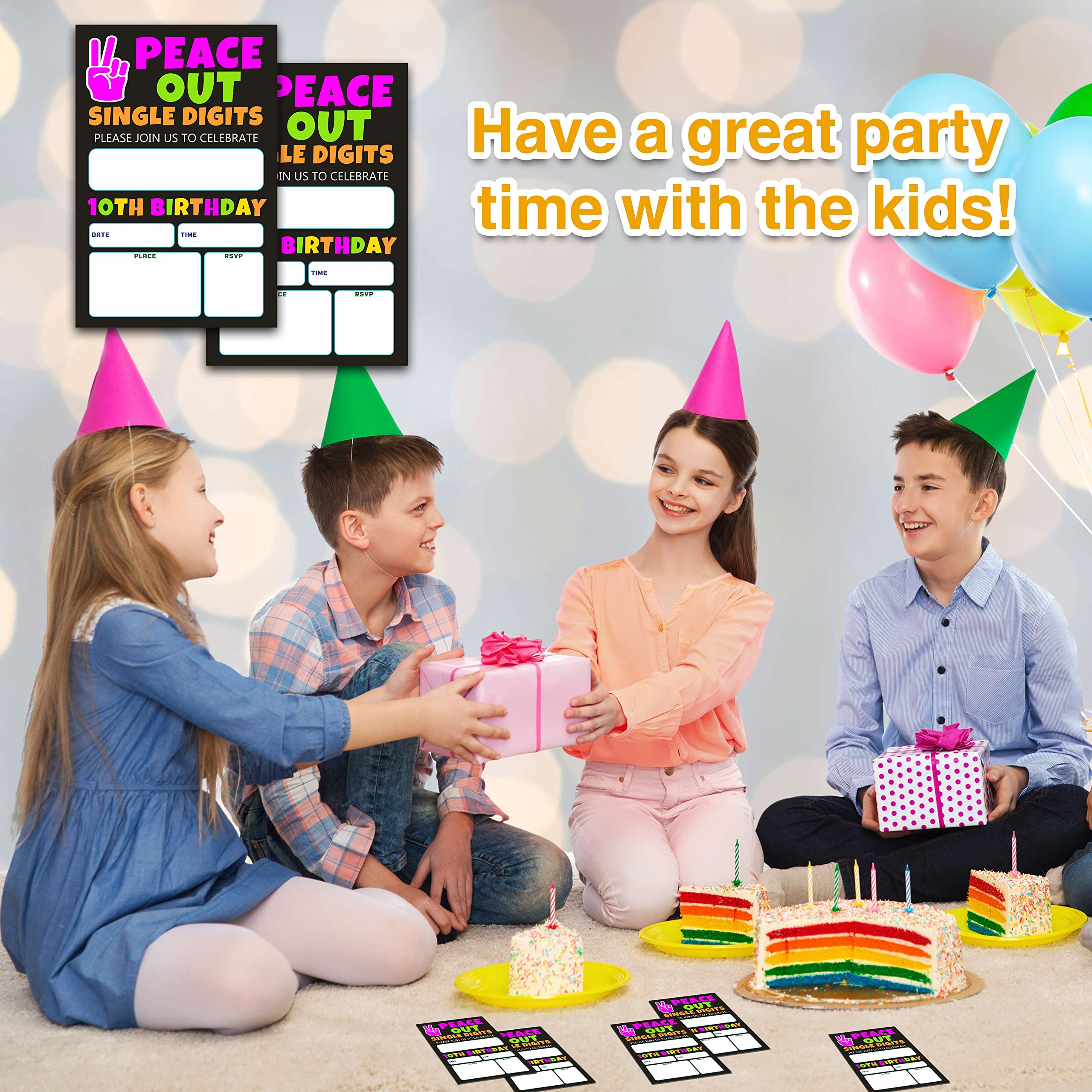 YSTEP 10th Birthday Party Invitations, 20 Invite Cards with Envelopes, 4"x6" Peace out Single Digits Birthday Party Invites - A10