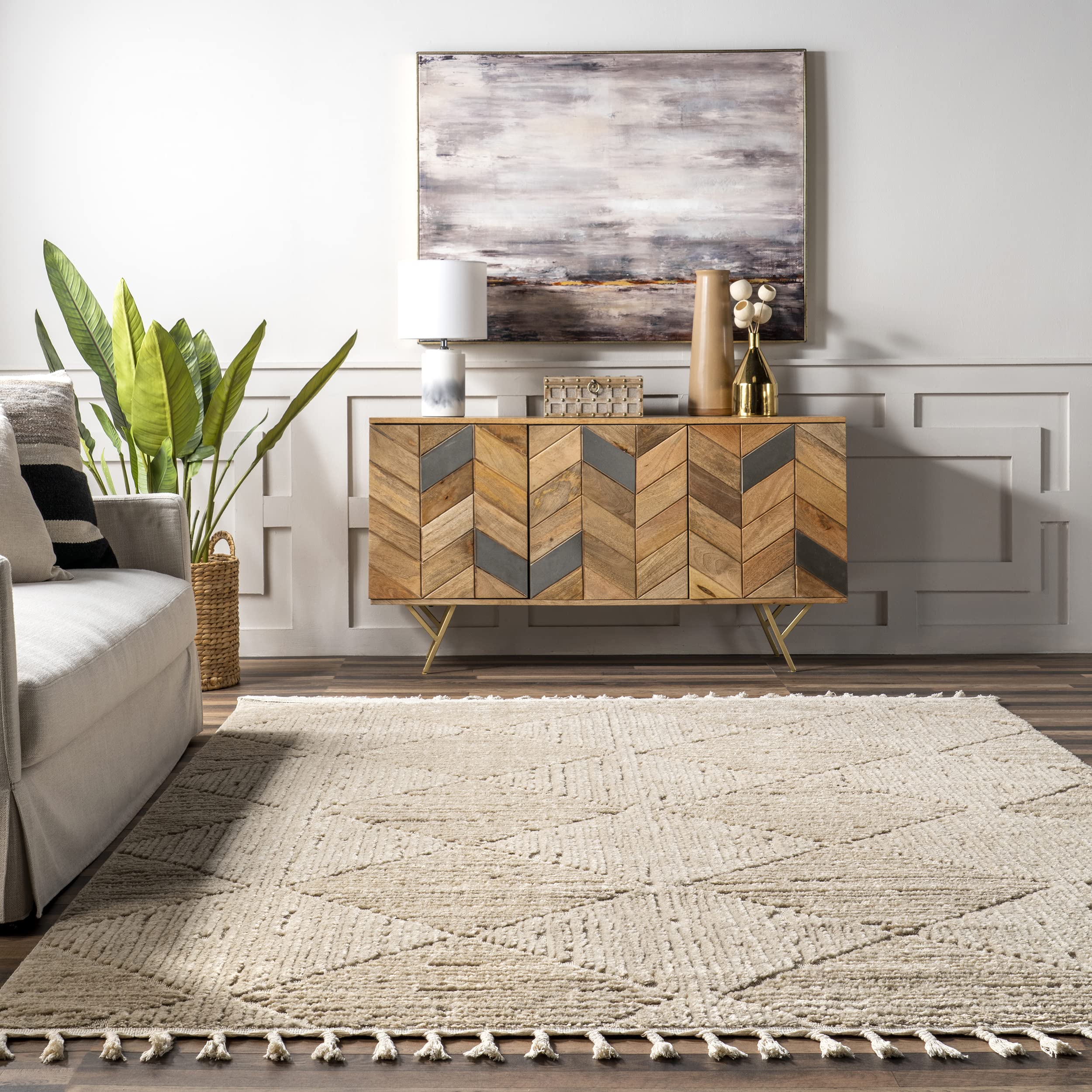 nuLOOM Kerry Geometric 5x8 Area Rug for Living Room Bedroom Dining Room Kitchen, Beige