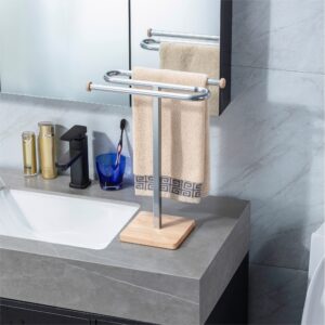 ZCDCP Hand Towel Holder Stand, S-Shape Countertop Towel Stand with Wood Base Freestanding Towel Rack for Bathroom