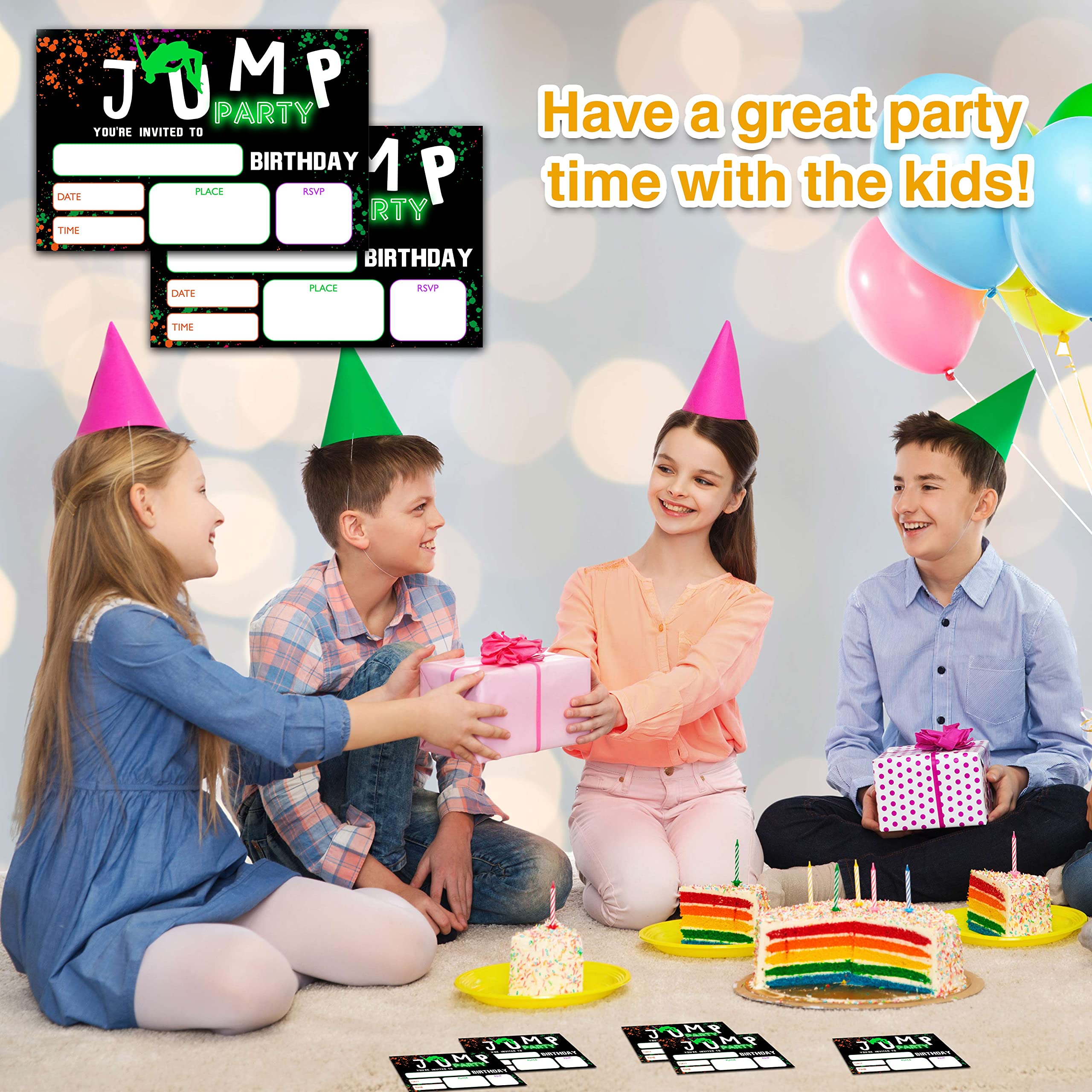 YSTEP Jump Birthday Party Invitations, 20 Invite Cards with Envelopes, 4"x6" Trampoline Bounce House Birthday Invites - A01