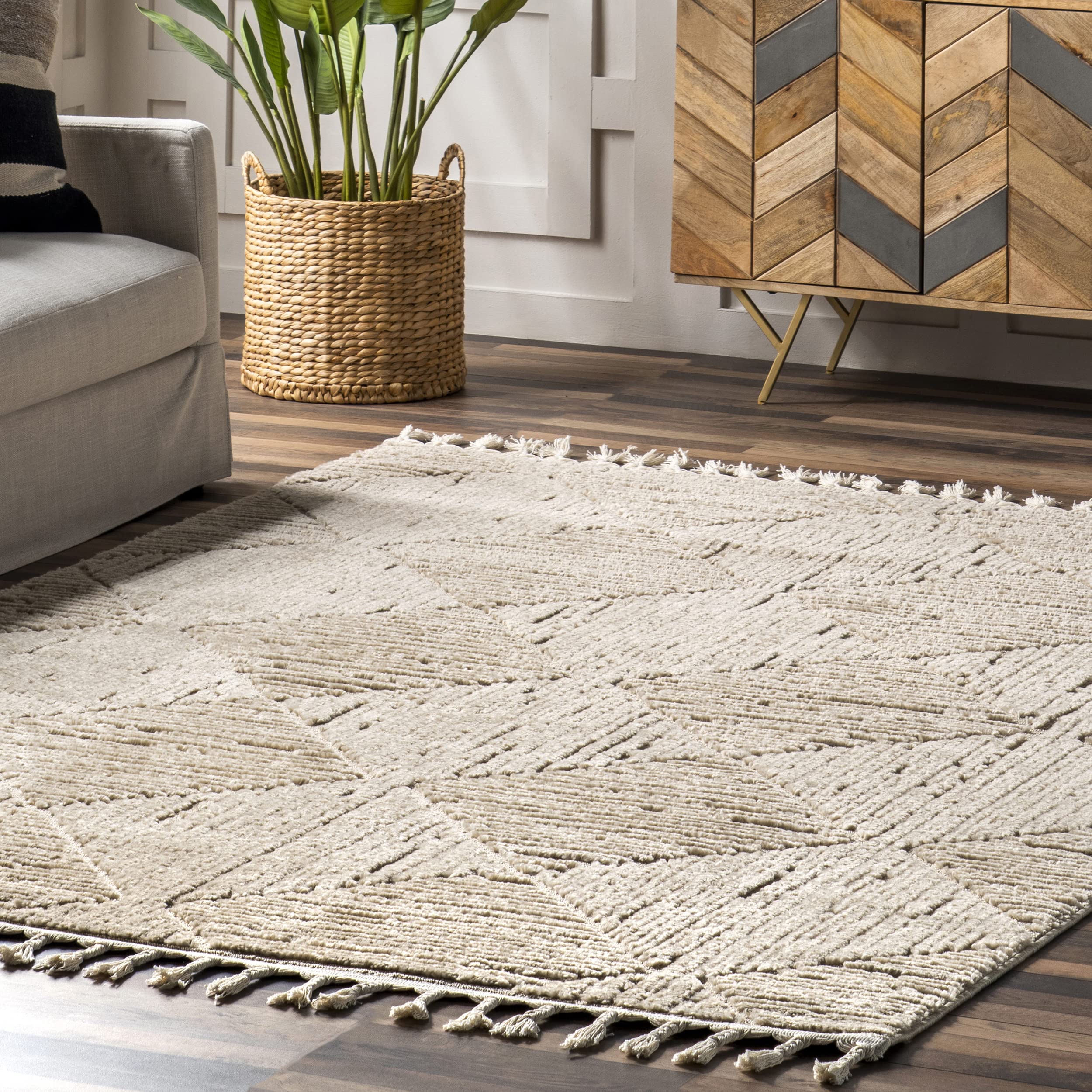 nuLOOM Kerry Geometric 5x8 Area Rug for Living Room Bedroom Dining Room Kitchen, Beige