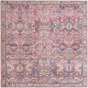 Rugs.com Nostalgia Collection Washable Rug – 7' 10 Square Pink Flatweave Perfect for Living Rooms, Kitchens, Entryways