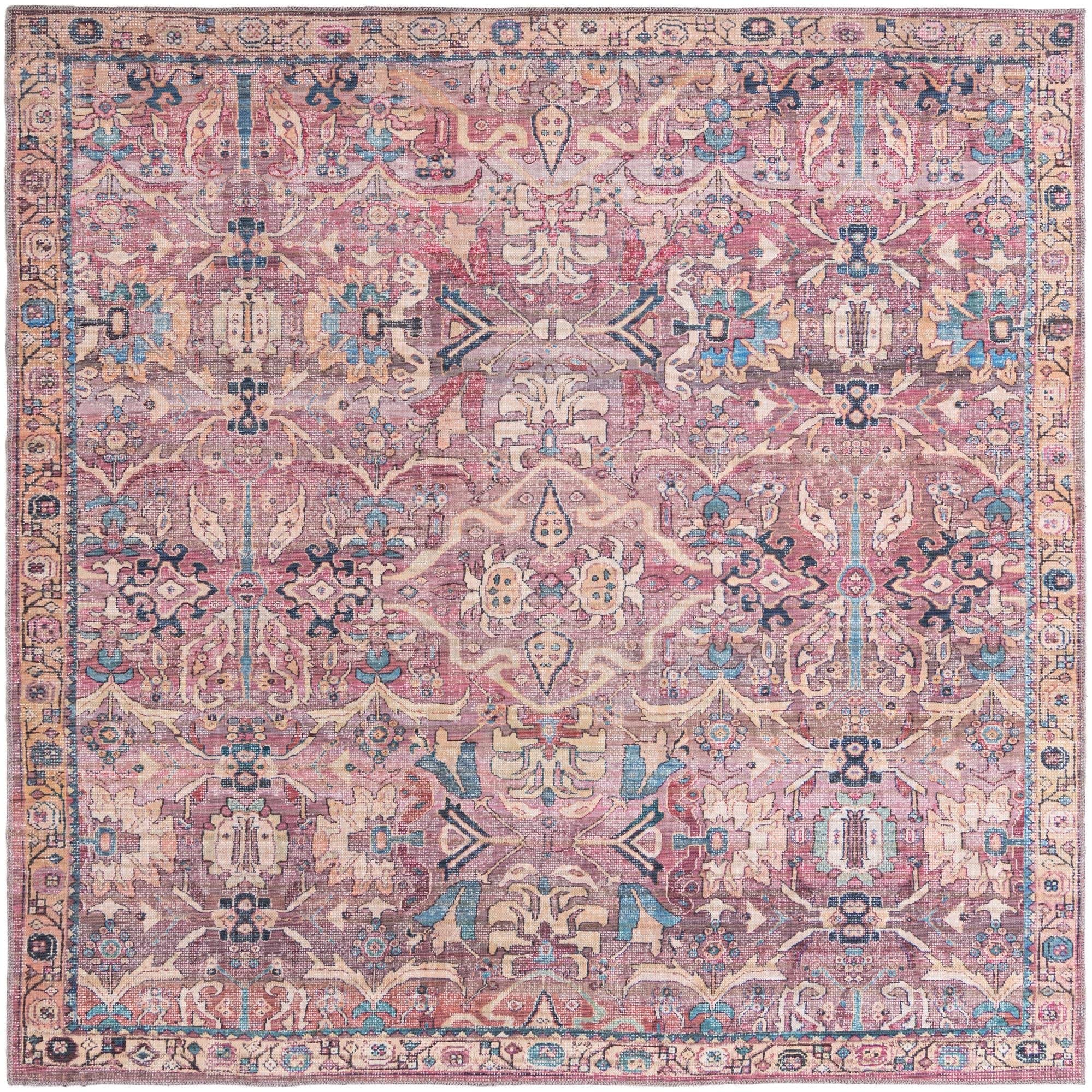 Rugs.com Nostalgia Collection Washable Rug – 7' 10 Square Pink Flatweave Perfect for Living Rooms, Kitchens, Entryways