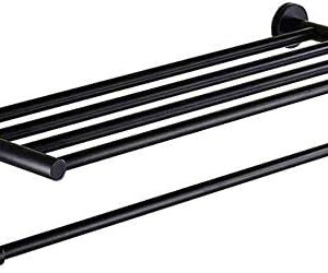 XHALERY Towel Rack European Black Long 304 Stainless Steel Double Towel Shelf Oil Rubbed Bronze Bath Towel Holder Shelf Wall Mounted Towel Rail Hotel Hardware Bathroom Accessories(Size:60c