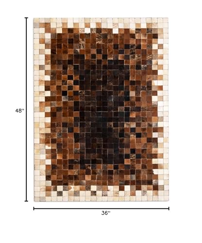 FOTA 100% Genuine Leather Cowhide Patchwork Area Rug Cow Skin Soft Hair Suede Carpet Throw Real Natural Pattern Cowhides Rustic Barn House Decor Western Southern Boho (Black Center Mix, 4' x 3')