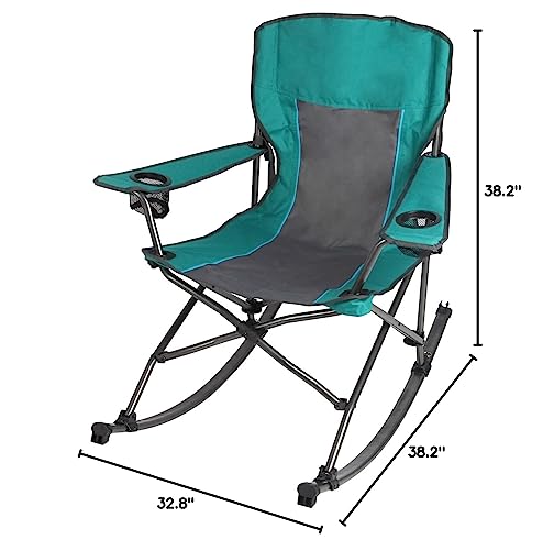 Foldable Comfort Camp Rocking Chair, Green, 300 Lbs, Adult