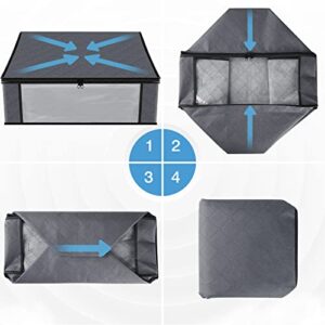 HomeHacks Storage 3-Pack Clothes Organizer Storage Bags Foldable Storage Box with Large Clear Window Sturdy Handles for Closet, Dorm, Pillows, Bedding, Clothes, Stuffed Toys, Blankets, 100L, Grey