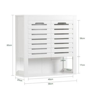 Haotian Bathroom Wall Cabinet, Medicine Cabinet, Wall Storage Cabinet, Cupboard with 2 Slatted Doors for Bathroom, Kitchen, Laundry Room and Garage, White BZR51-W