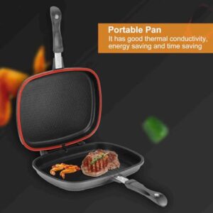 Grill Pan Frying Double Side Portable AntiBurn Handle Kitchen Supplies Grill Pot 32cm 12.6in