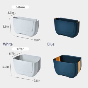 Small Hanging Trash Can Plastic Foldable Garbage Can Collapsible Kitchen Waste Bin with Three Rolls of Garbage Bags for Kitchen/Cabinet/Bedroom/Bathroom,3L(Blue)