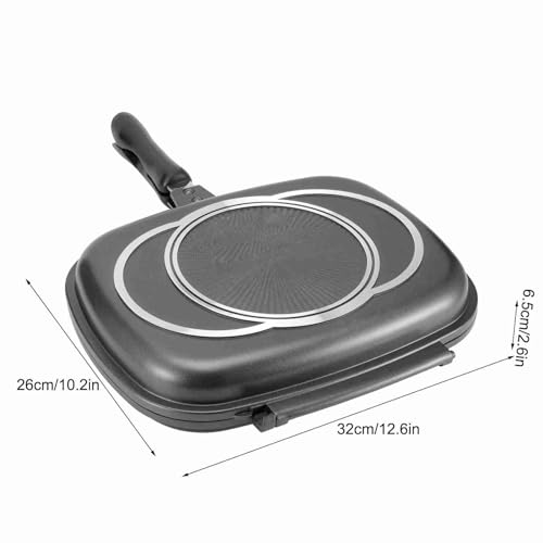 Grill Pan Frying Double Side Portable AntiBurn Handle Kitchen Supplies Grill Pot 32cm 12.6in