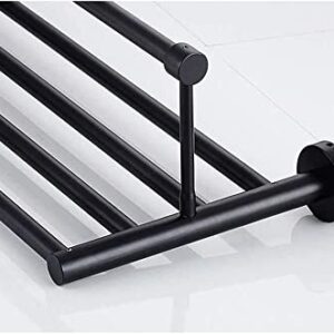 XHALERY Towel Rack European Black Long 304 Stainless Steel Double Towel Shelf Oil Rubbed Bronze Bath Towel Holder Shelf Wall Mounted Towel Rail Hotel Hardware Bathroom Accessories(Size:60c